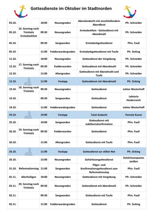 Gottesdienstplan